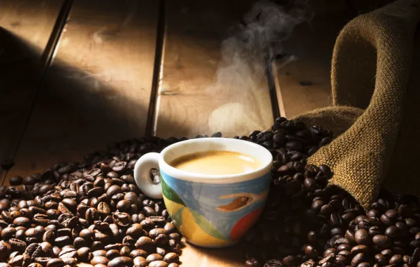 Кофе, зерна, чашка, hot, cup, beans, coffee