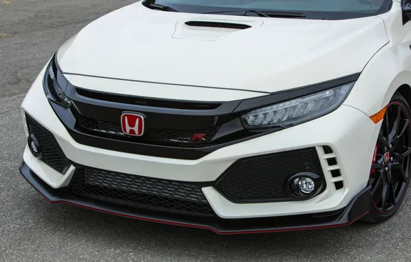 Белый, капот, перед, Honda, хэтчбэк, пятидверный, 2019, Civic Type R