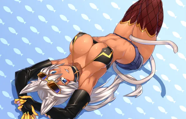 Грудь, девушка, чулки, перчатки, уши, kaiten muten-maru, shamu meruruusa