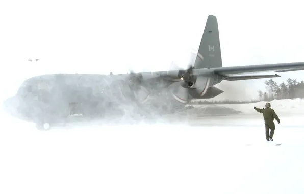 Зима, снег, самолет, Lockheed C-130 Hercules