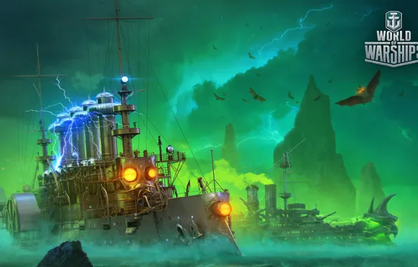 Страх, молния, корабли, летучая мышь, крейсер, Cruiser, World Of Warship, Ships