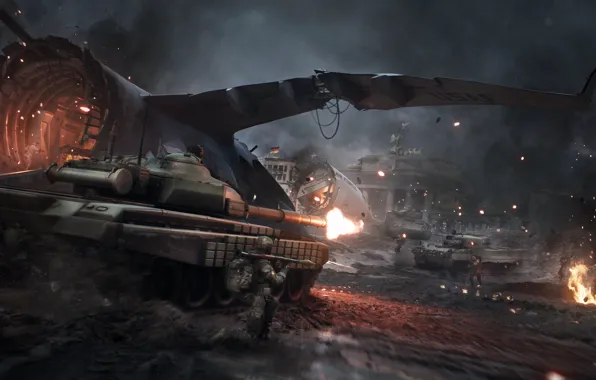 Ночь, война, игра, солдаты, руины, самолёт, World War 3