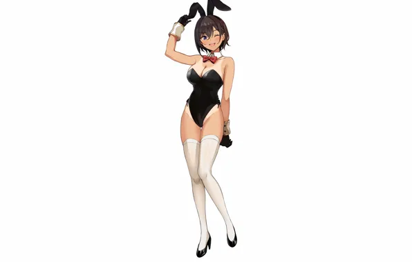 Girl, sexy, cleavage, thighhighs, brown hair, boobs, anime, beautiful
