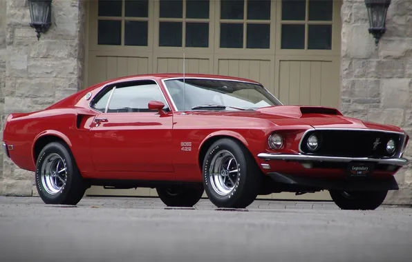 Красный, фон, Mustang, Ford, Форд, 1969, Мустанг, передок