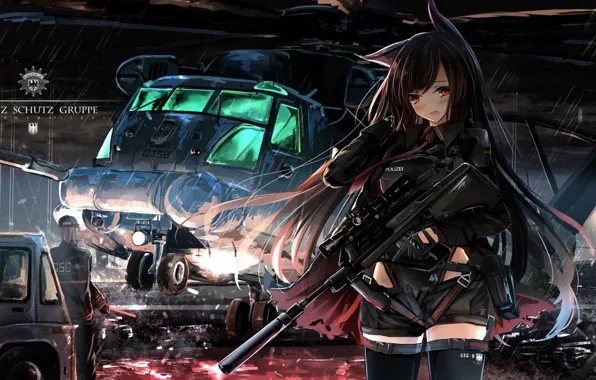 Картинка девушка, оружие, вертолёт