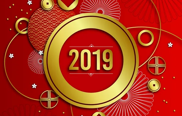 Картинка красный, графика, Новый год, 2019