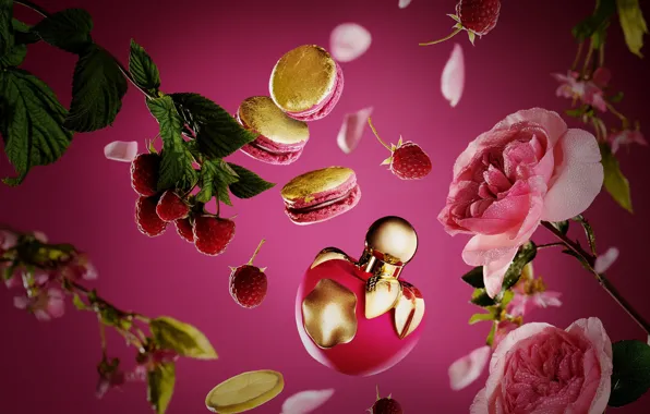 Розы, духи, флакон, аромат, парфюм, Nina Ricci