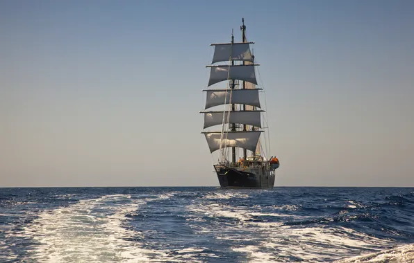 Море, путь, движение, океан, ветер, корабль, парусник, паруса