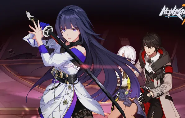 Девушки, меч, арт, парень, Honkai Impact 3rd, Raiden Mei, Carole Pepper