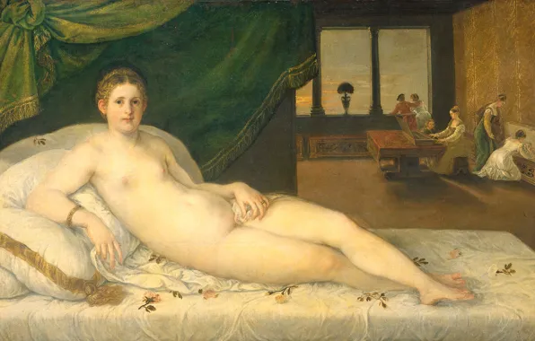 Картинка эротика, масло, картина, холст, 1565, Лежащая Венера, Ламберт Сустрис, Lambert Sustris