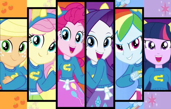 Луна, Радуга, applejack, my little pony, rainbow dash, twilight sparkle, rarity, pinkie pie