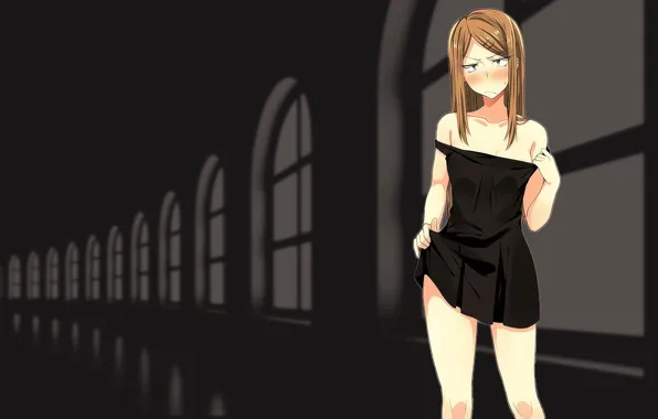 Girl, dress, blush, anime, blonde, manga, strong, bishojo