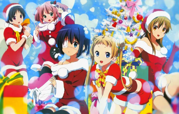 Девушки, Новый год, Ёлка, Chuunibyou Demo Koi ga Shitai!, Takanashi Rikka, Чудачество любви не помеха, …
