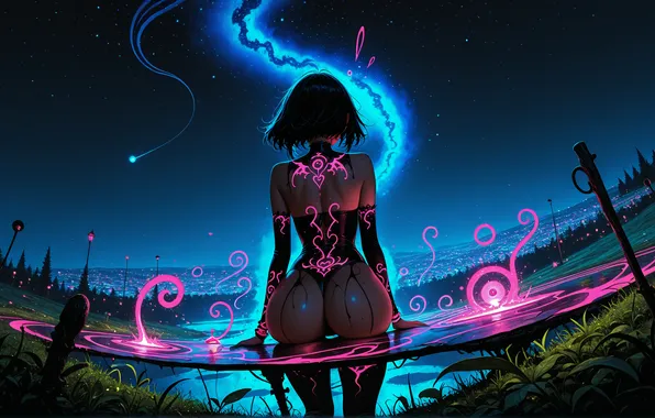 Neon, psychedelic, bright colors, glowing, nightscape, bioluminescence, AI art, Stable Diffusion