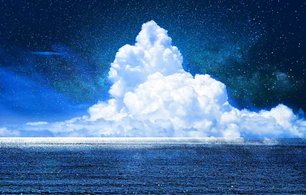 Картинка небо, звезды, облака, океан, арт, zonomaru