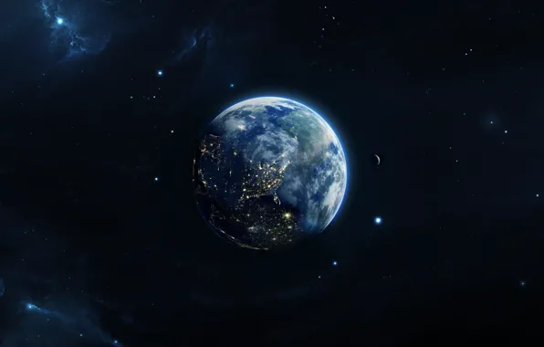 Звезды, Луна, Планета, Туманность, Земля, Moon, Space, Art