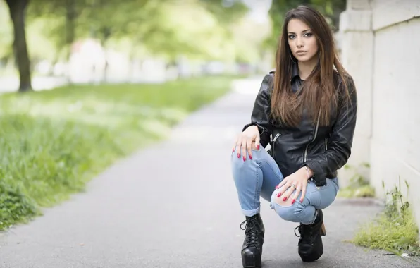 Картинка girl, leather, look, cute, jacket