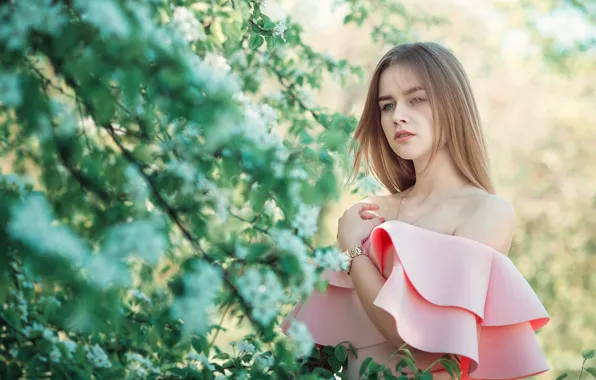 Картинка макияж, губки, плечи, цветение, боке