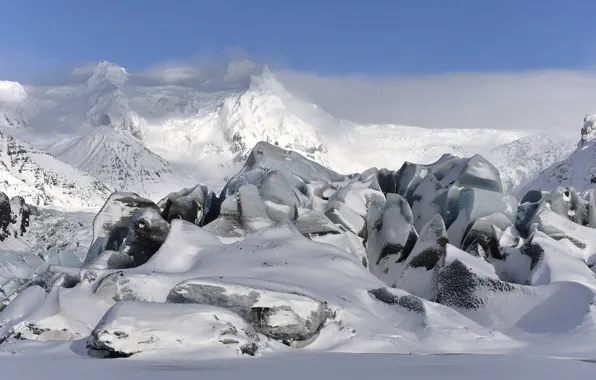 Картинка зима, небо, снег, пейзаж, горы, Исландия