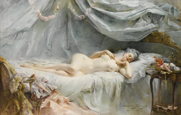 Картинка женщина, сон, навес, Madeleine Lemaire