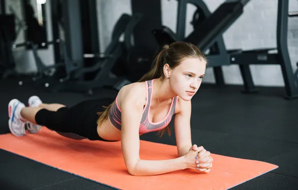 Woman, position, plank