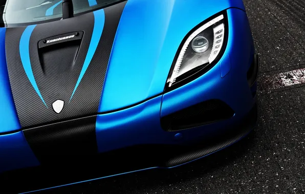 Синий, фара, Koenigsegg, суперкар, agera r
