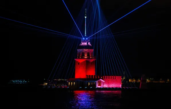 Море, Порт, Стамбул, Laser, Istanbul, Port, Sea, Ночной город