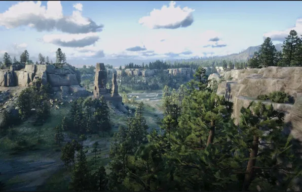 HDR, Heaven, Sky, Rock, Wood, Game, UHD, Red Dead Redemption 2