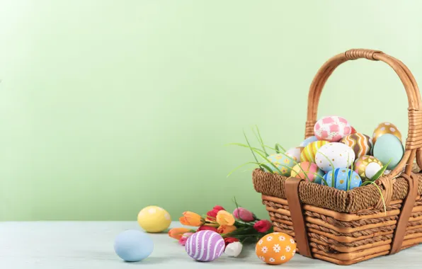 Цветы, яйца, весна, colorful, Пасха, тюльпаны, happy, flowers