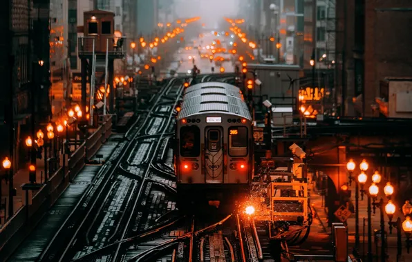 Огни, обои, вагон, железная дорога, wallpaper, заставка, railway, на рабочий стол