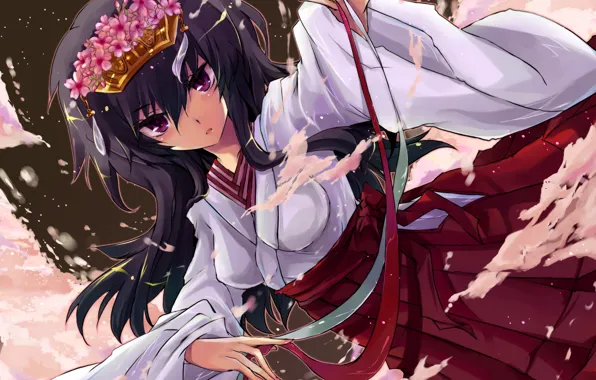 Взгляд, девушка, ночь, сакура, колокольчики, юката, art, ichiyou moka