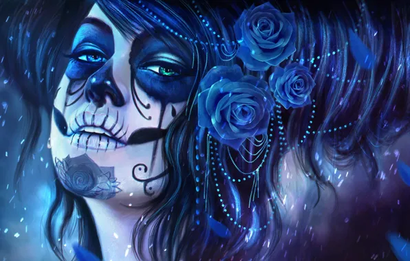 Цветы, Девушка, Взгляд, Dia De Los Muertos