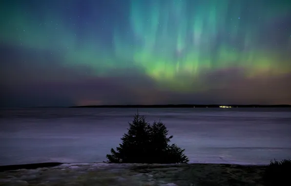 Картинка зима, звезды, ночь, северное сияние, Финляндия