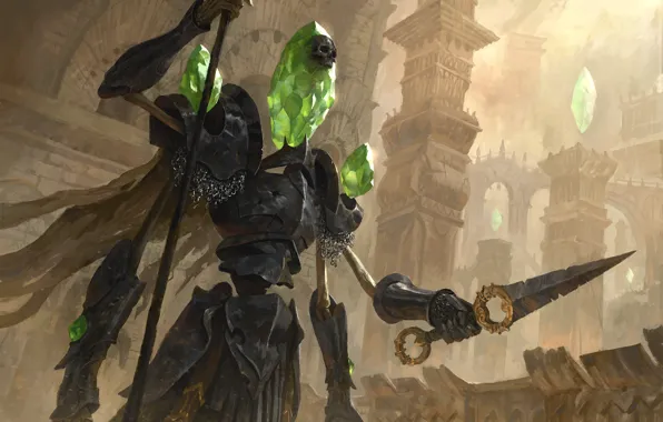 Кристалл, череп, воин, magic, golem, guardian