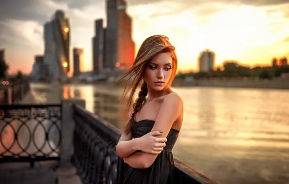 Model, Sunset, Cityscape, Ksenia Kokoreva, In Thought