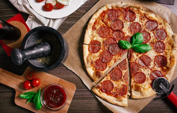 Pizza, tomatoes, portion