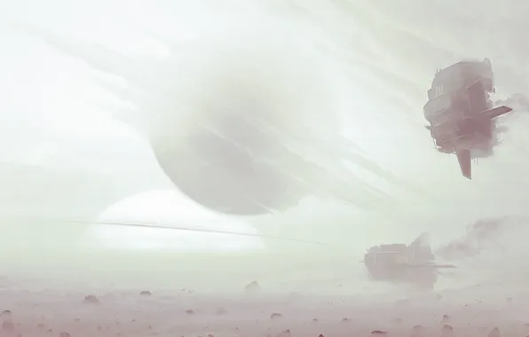 Небо, туман, art, ship