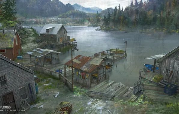 Картинка лес, горы, водоём, Watch Dogs - environments, fishing island