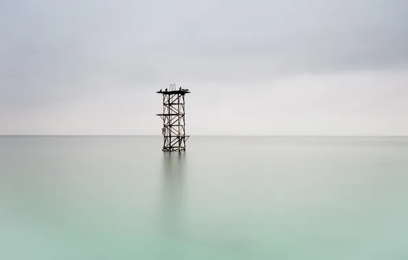 Море, птицы, башня, минимализм