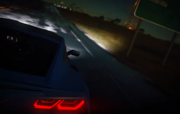 Car, corvette, game, chevrolet, blue, night, the crew, haghway