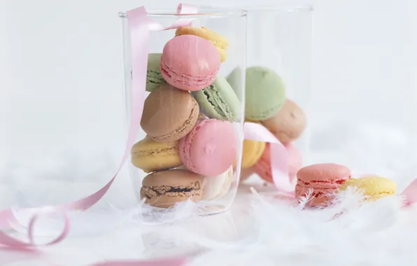 Коробка, еда, печенье, лента, сладкое, macaron