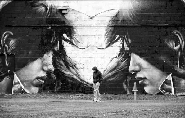 Wall, graffiti, man