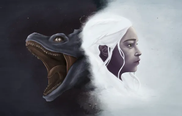 Девушка, дракон, арт, game of thrones, khaleesi, daenerys targaryen