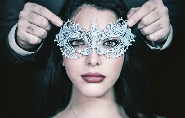 Dark, lips, face, mask, suit, portrait, brunnet, brunnette