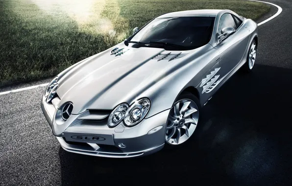 Mercedes-Benz, SLR, серебристый, блик, мерседес бенц, silvery, Tomirri photography