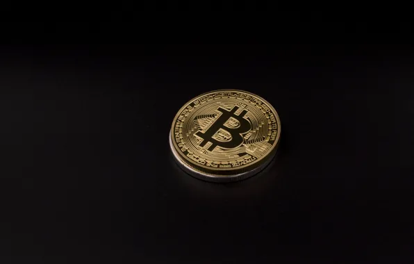 Картинка gold, black, coin, bitcoin, биткоин, btc
