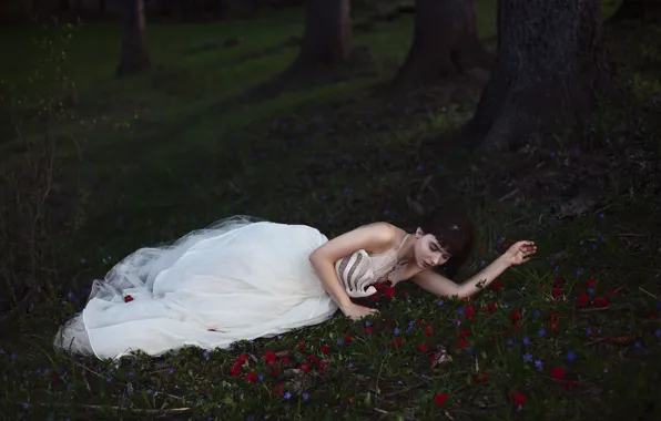 Лес, девушка, платье, Aleah Michele, With heavy eyes and a weary heart