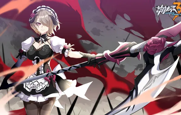 Девушка, оружие, игра, аниме, коса, Honkai Impact 3rd
