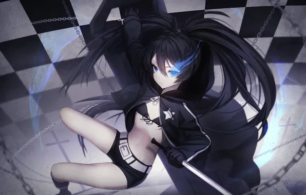 Девушка, Меч, black rock shooter, kuroi mato, inosia