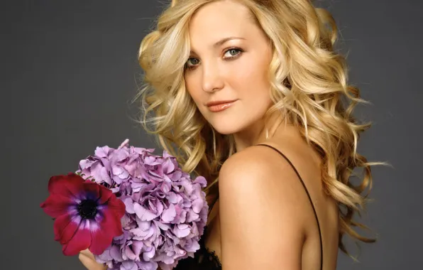 Цветы, модель, букет, актриса, блондинка, Kate Hudson